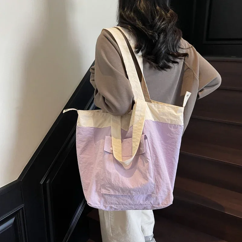 

Contrast Color Casual Hasp Large Capacity Shoulder Bags 2025 High Quality Portable Versatile Youth Tote Bags for Women