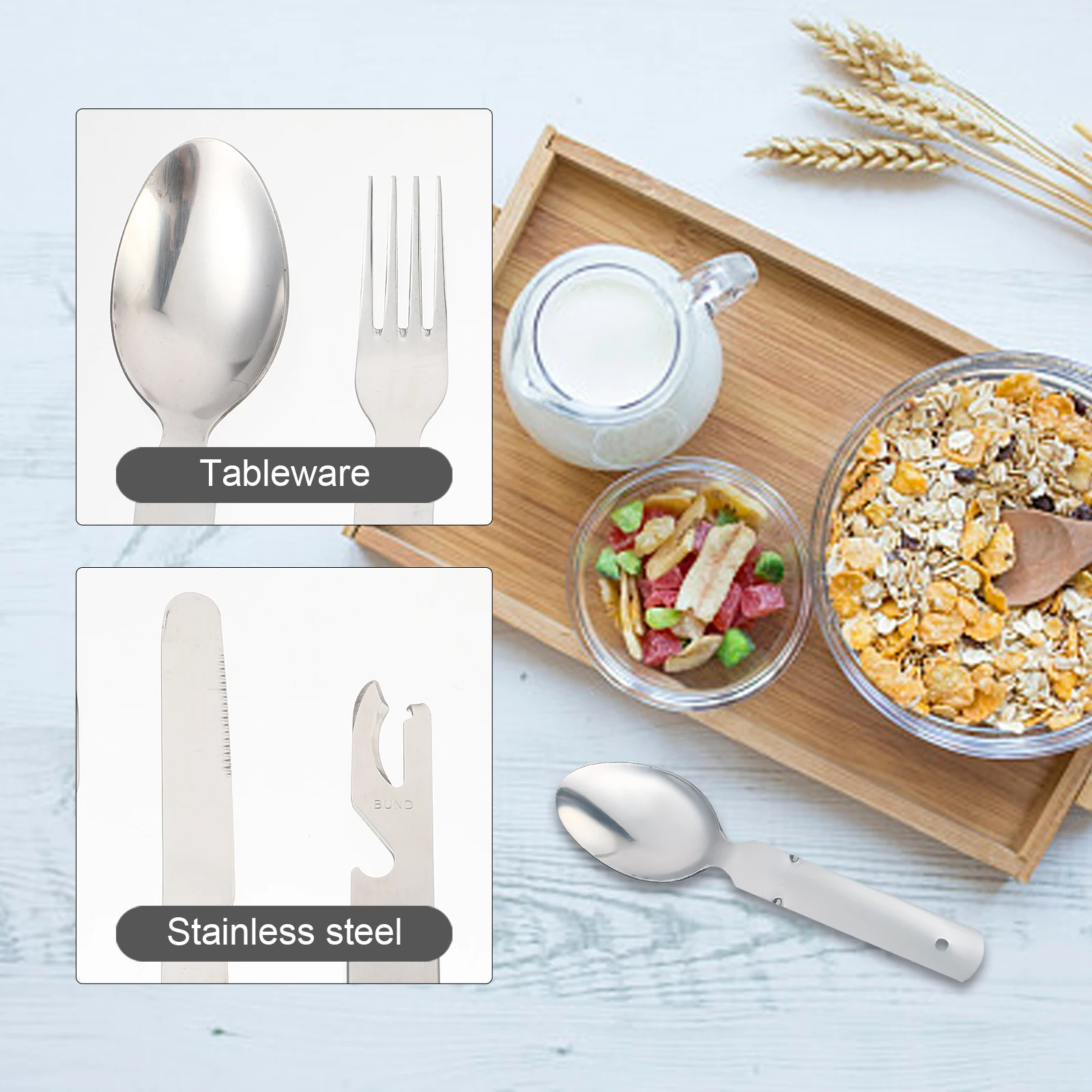 

4pcs Portable Cutlery Set Travel Camping Outdoor Reusable Tableware Stainless Steel Foldable Durable For Picnic Hiking