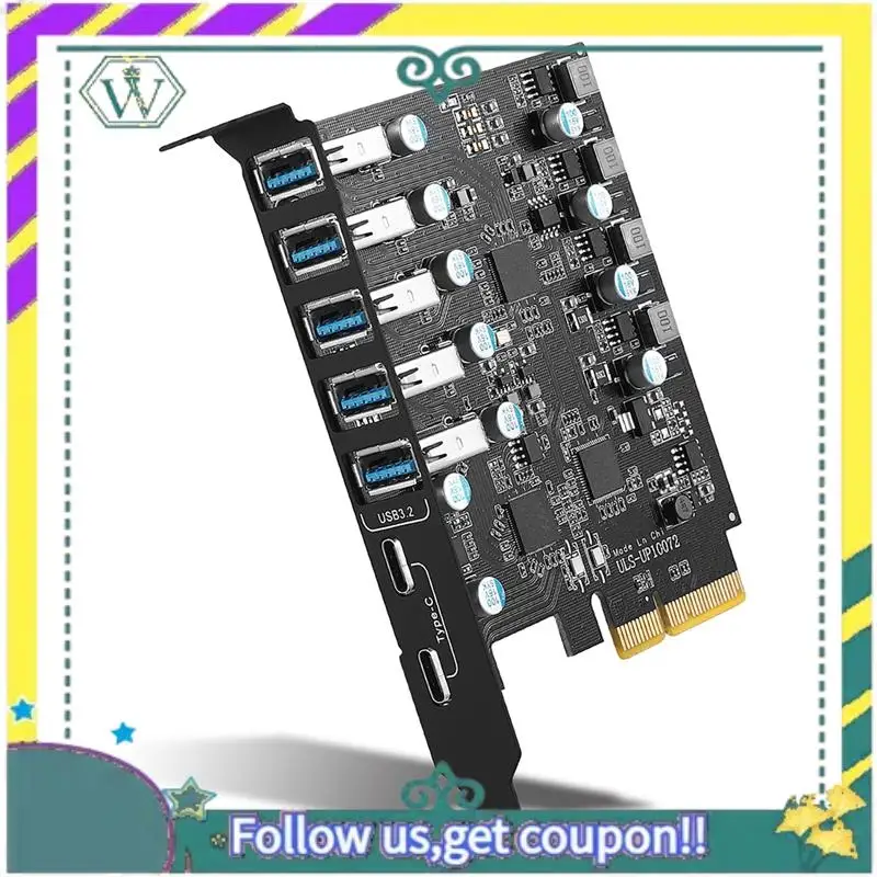 NOWY adapter karty rozszerzeń PCI-E na USB 3.2 typu Gen 2 o szerokości pasma 20 Gb/s, 7-portowy (5XUSB-A+2Xtype-C), obsługa MAC 10G