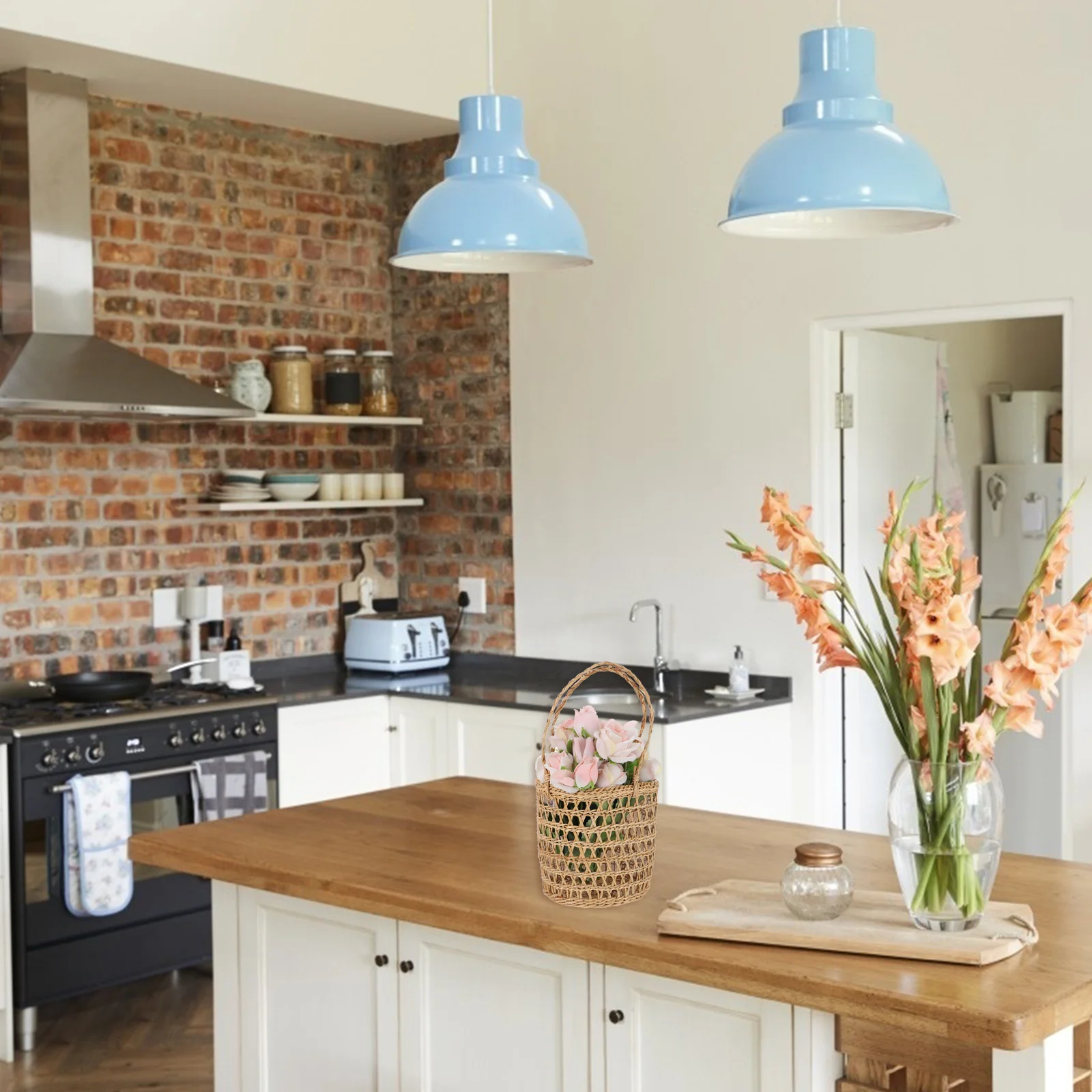 

H Woven Flower Basket Small Arrangement Straw Prop Storage Baskets H held Practical Craft Texture Natural Home Decor