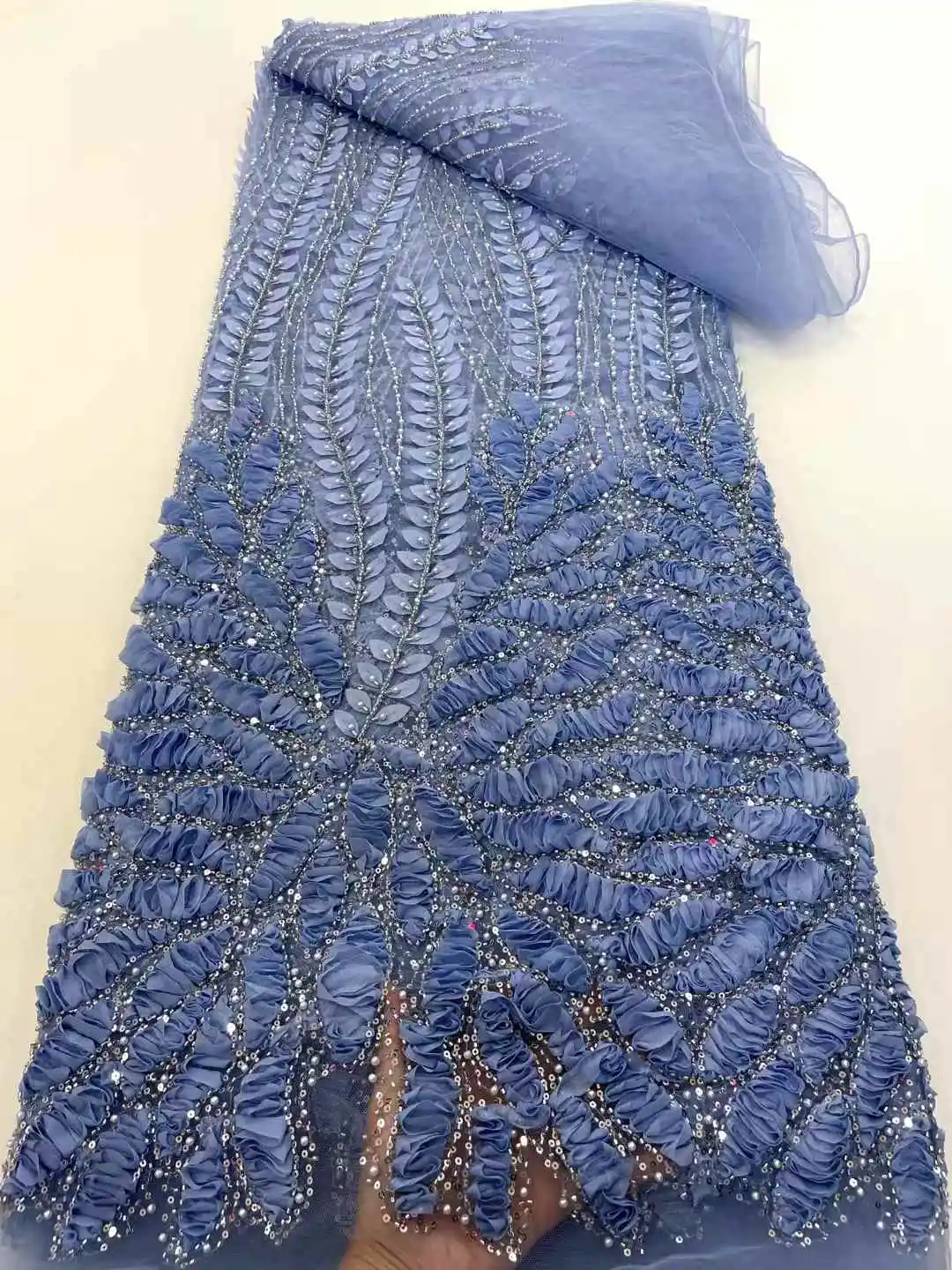 African Sequins Lace Fabric Beads High Quality Luxury French Flower Net Embroidered For Nigeria Dress Sew