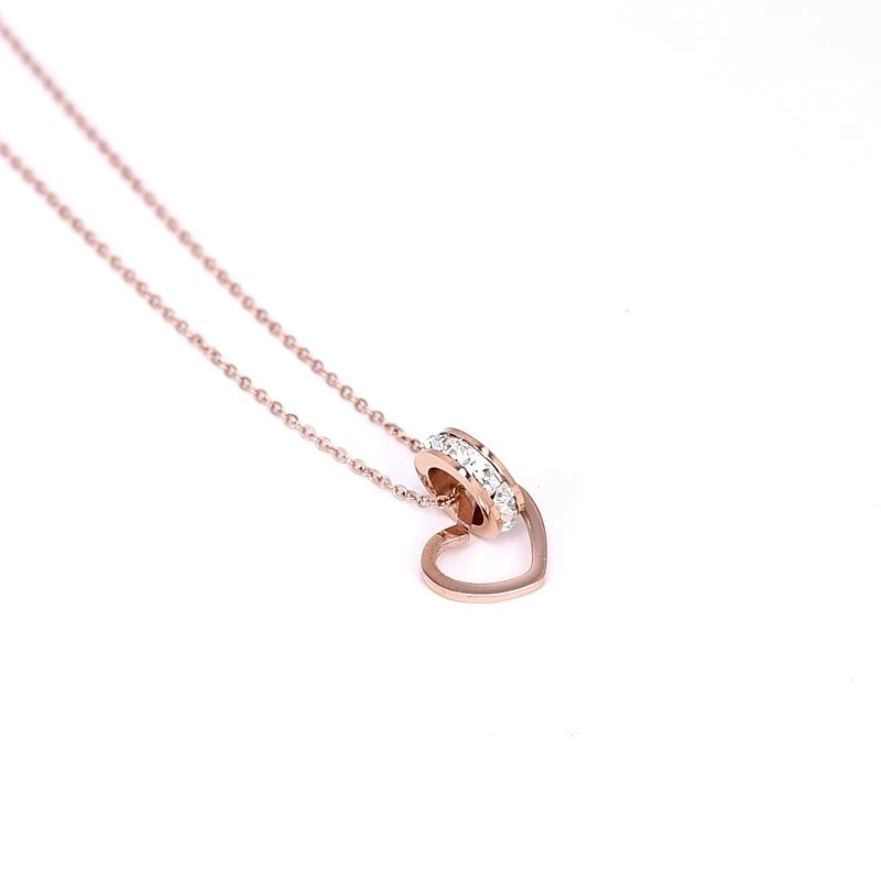 2023 New Fashion Circle Zirconia CZ Heart Buckle Pendant Necklace Woman Stainless Steel Jewelry Gift Rose Gold Color Never Fade