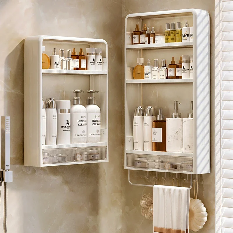 Nordic Storage Holders - Wall Mounted Cosmetics Bathroom Shelf, 1-3 Layers Light Luxury Organization Racks, No Punching