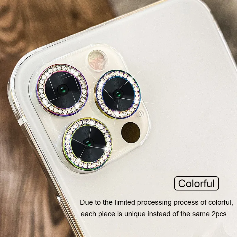 Bling Glitter Diamond Rhinestone Camera Lens Protector for iPhone 14 Pro Max Plus 13 12 Mini Cute Tempered Glass Protection Film