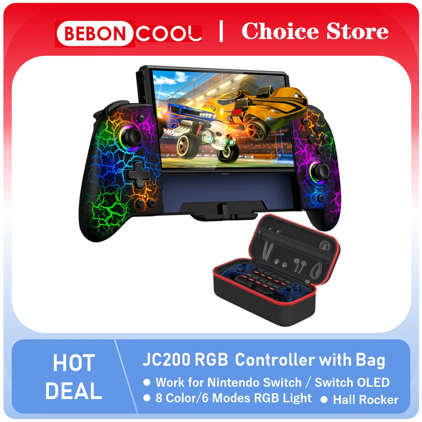 BEBONCOOL JC200 RGB Joystick with Bag For Nintendo Switch/Switch OLED Gamepads Built-in 6-Axis Gyro Double Motor Vibration