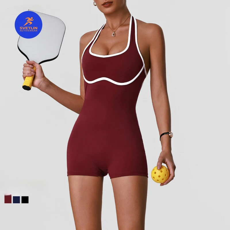 SVETLIN EU US Size High Quality Sports Bodysuit Sleeveless Tennis Fitness Tight-Fitting Sports Yoga Jumpsuit with Chest Pads