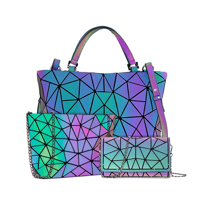 Women\'s Diamond Geometric bag Deformation Tote Bag Irregular Folding Shoulder Bag Holographic Laser Luminous bao Bag for women