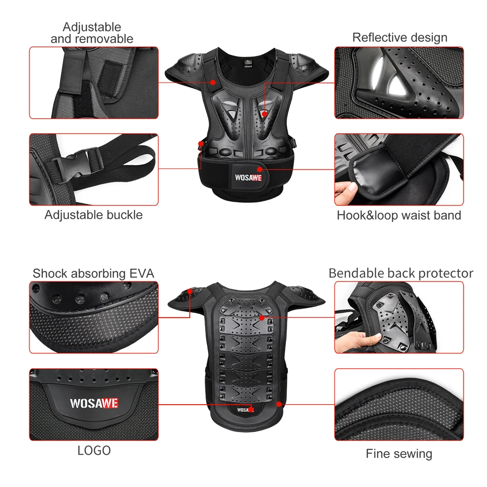 WOSAWE Motorcycle Armor Chest Back Protector Vest Racing Jacket Motorcycle Clothing Set Protection Kit