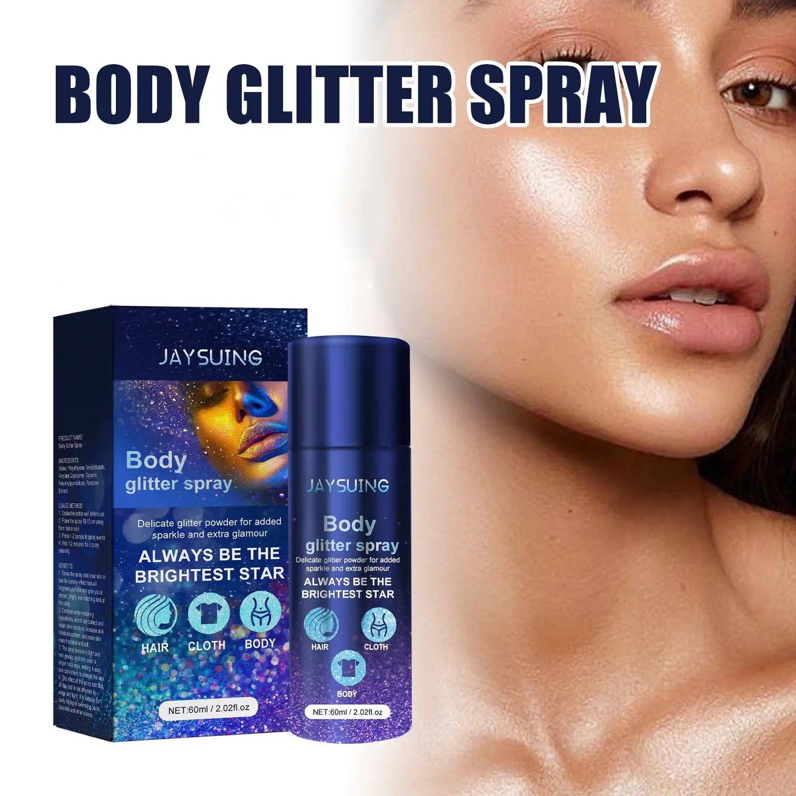 Highlighter Powder Spray Waterproof Long Lasting Shiny Face Contour Hair Body Clothes Glitter Makeup for Dating Nightclub Party