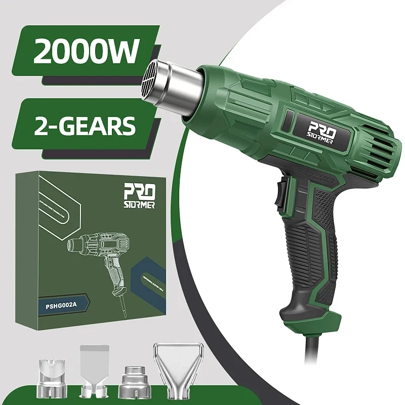 

Industrial 2000W Electric Heat Gun, 2-Speed Adjustable Temperature, 4 Nozzle Attachments, 230V Hot Air Tool