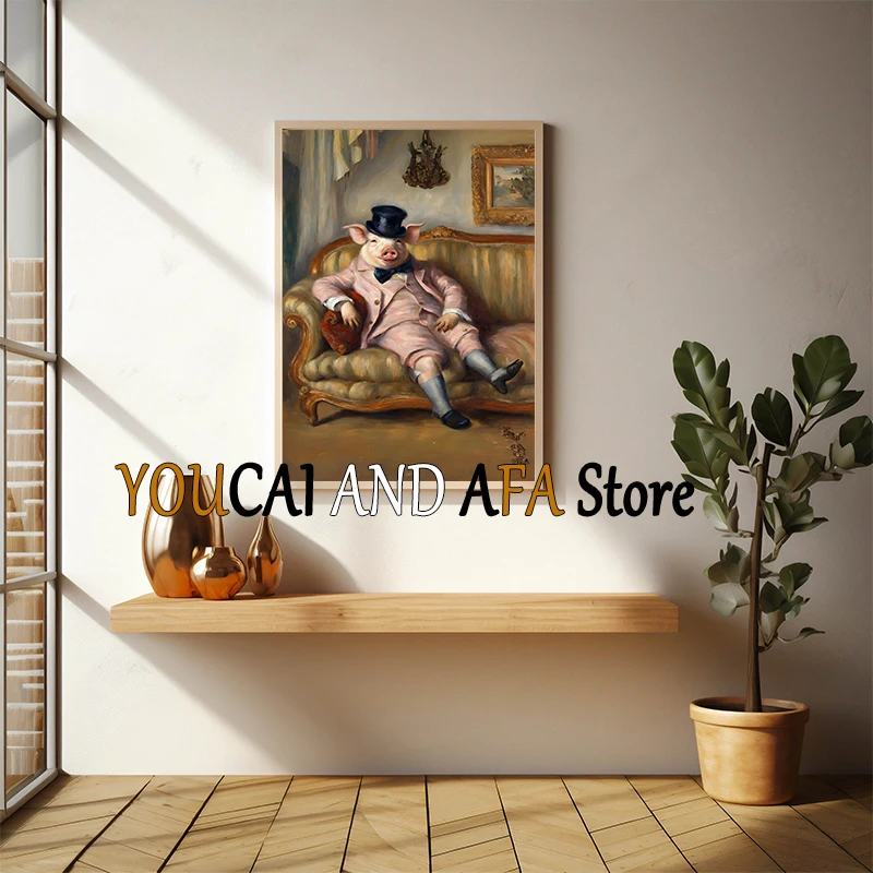 Fat Cats Border Terrier Pigs Vintage Style Portraits Poster Canvas Printing Funny Animal Ladies Gentlemen Wall Decoration Gift