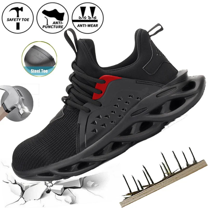 Stahlkappen-Sneaker für Herren, Arbeitsschuhe, Sicherheitsschuhe, leichte, atmungsaktive Sneaker, Anti-Punktion, Anti-Smash, zum Schnüren, verschleißfest