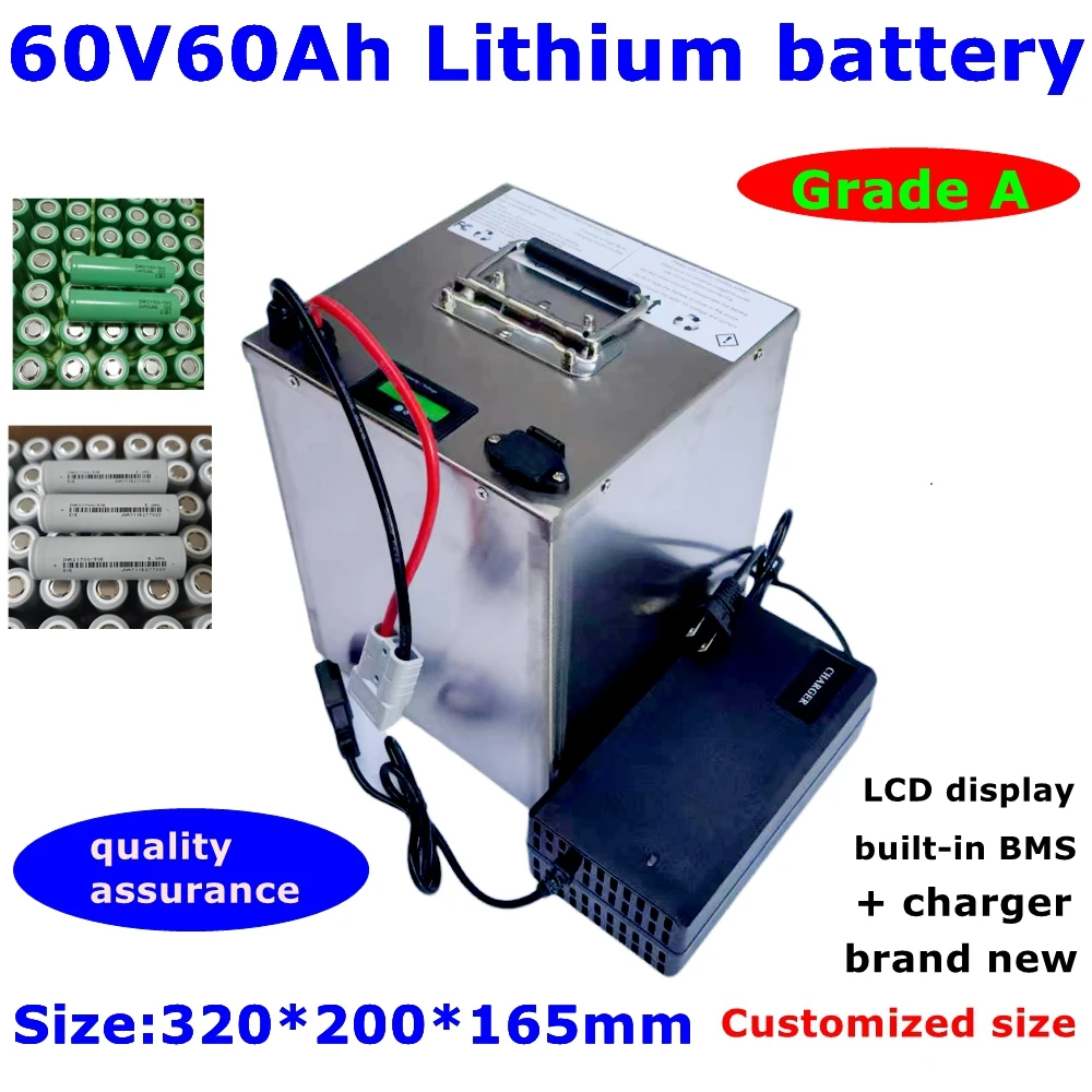 LT-62.9V 60V 60Ah lithium ion battery BMS 17S 62.9V 63V li ion battery for 3000w scooter bike Tricycle Motorcycle +10A charger