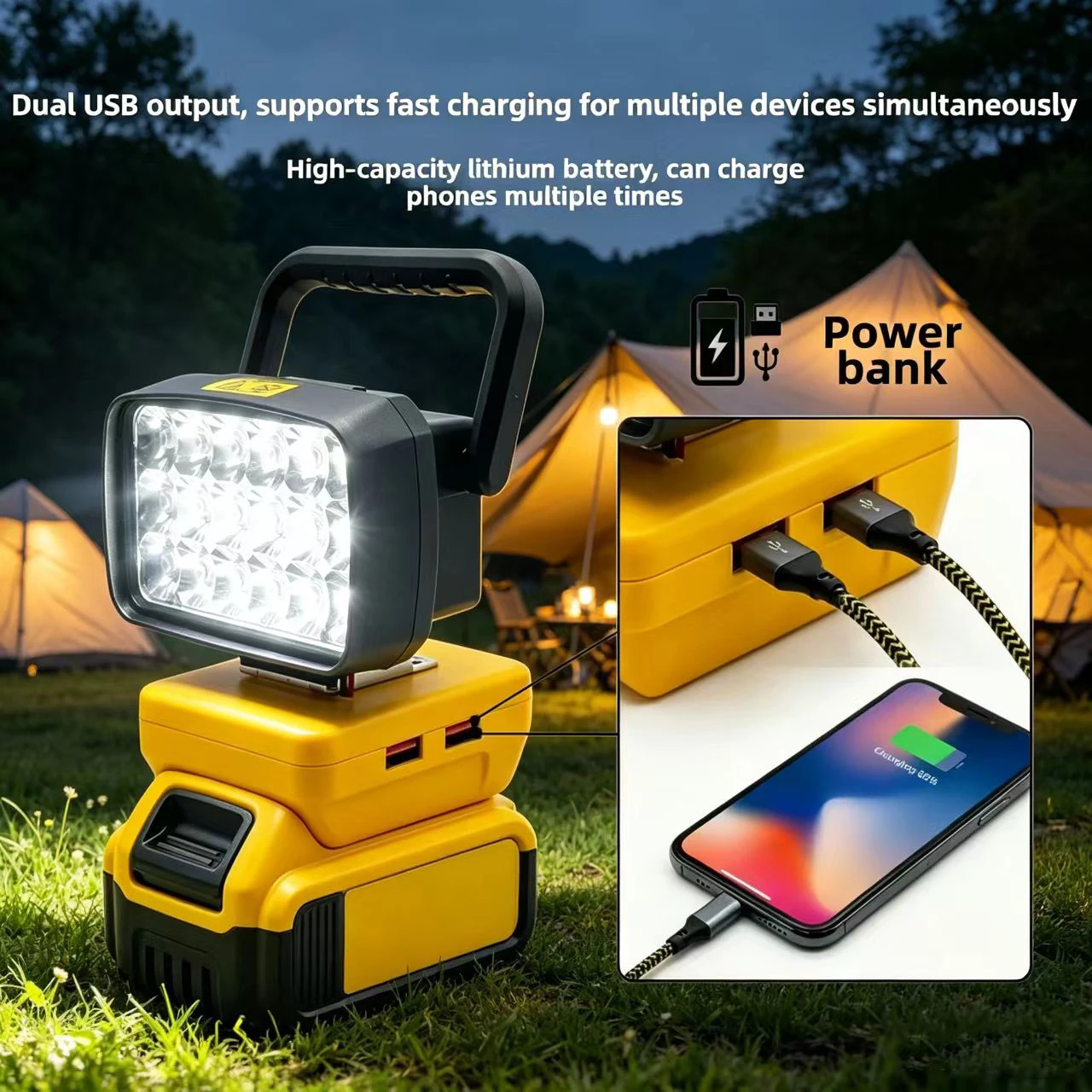 

18 LED Work Light Spotlight With Dual USB Output For DCB200 For DCB203 Battery 18 LED Work Light Spotlight With Dual USB Output