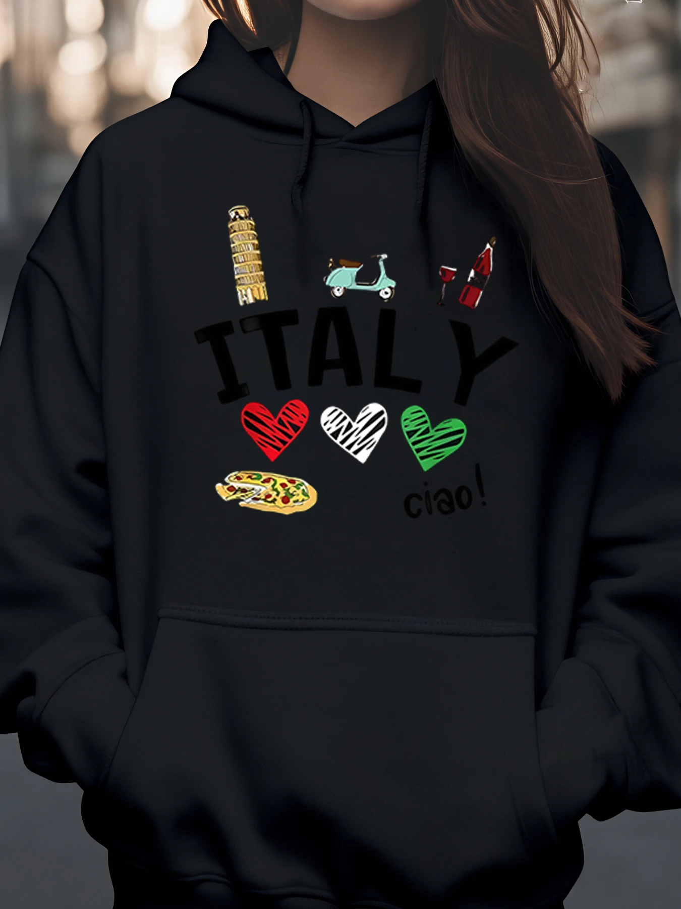 إيطاليا معالم قلوب البيتزا سكوتر طباعة هوديي إيطاليا السفر هدية المرأة لباس غير رسمي #1