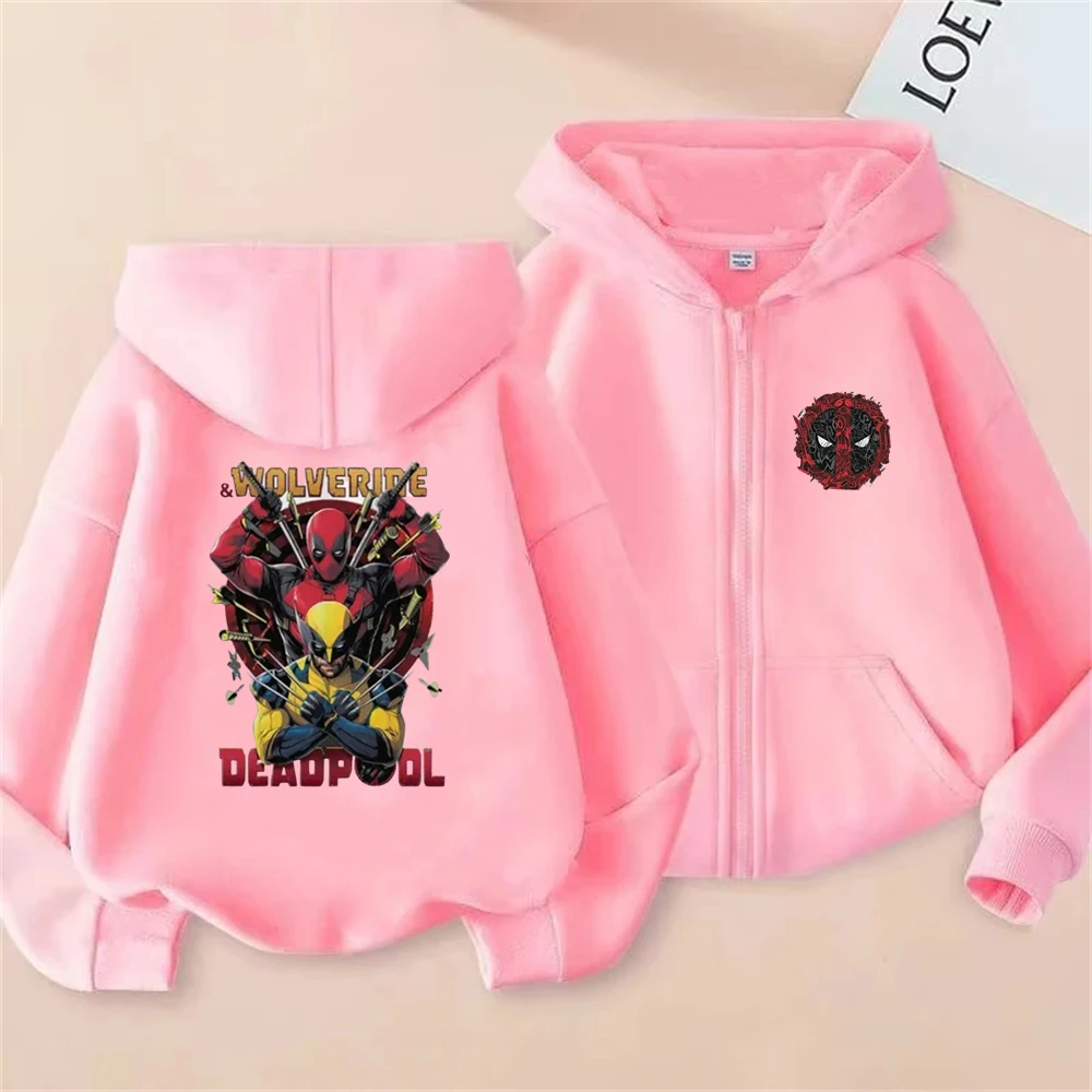 Zipper style Deadpool Wolverine black Children Hoodies Pink Girls Coat  Boys Age 3-12 Kids Sweatshirt festival festival gifts