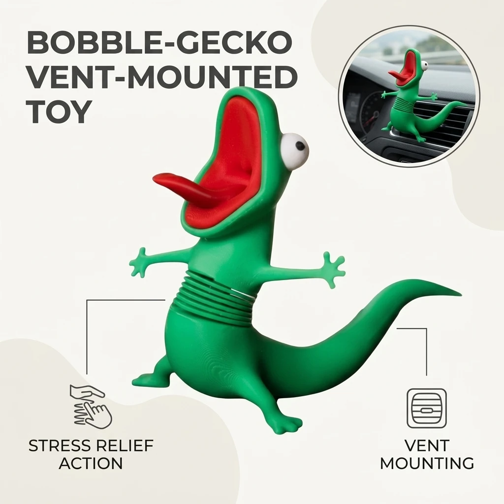 Funny Shaking Lizard Bobblehead Car Dashboard Ornament Spring Motion Stress Relief Toy Auto Interior Decor Fun Accessory