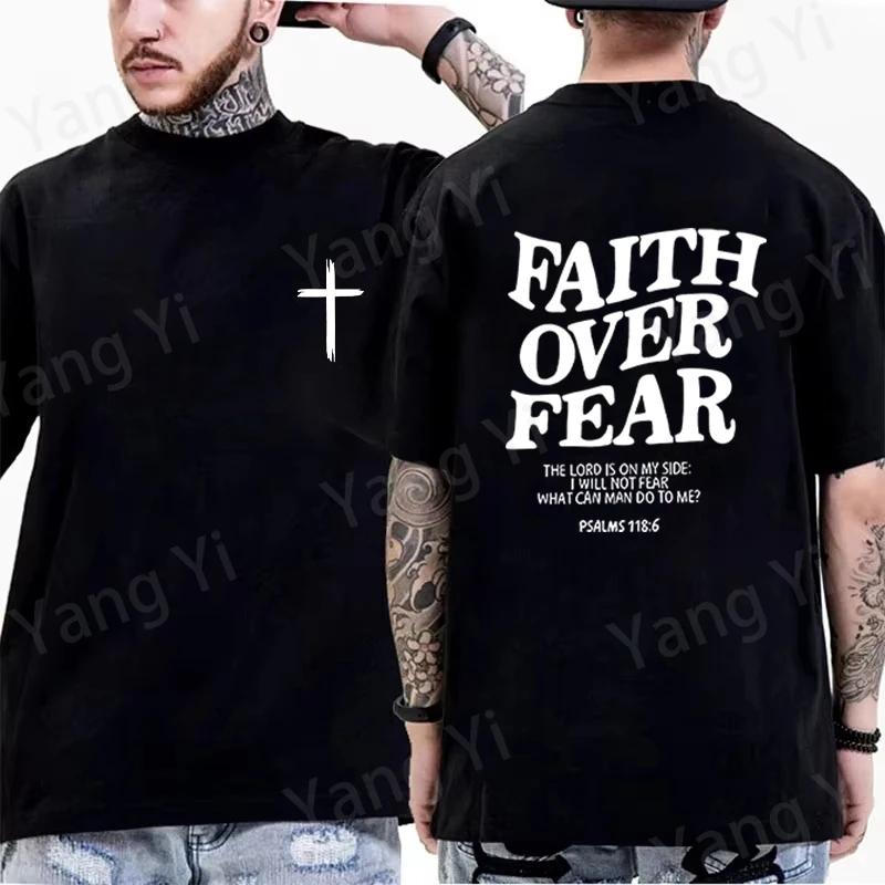 Fashion Christianity Faith Over Fear Printed Short Sleeve Men Women T-shirt Summer Casual shirt Creative Personalized Cotton Top