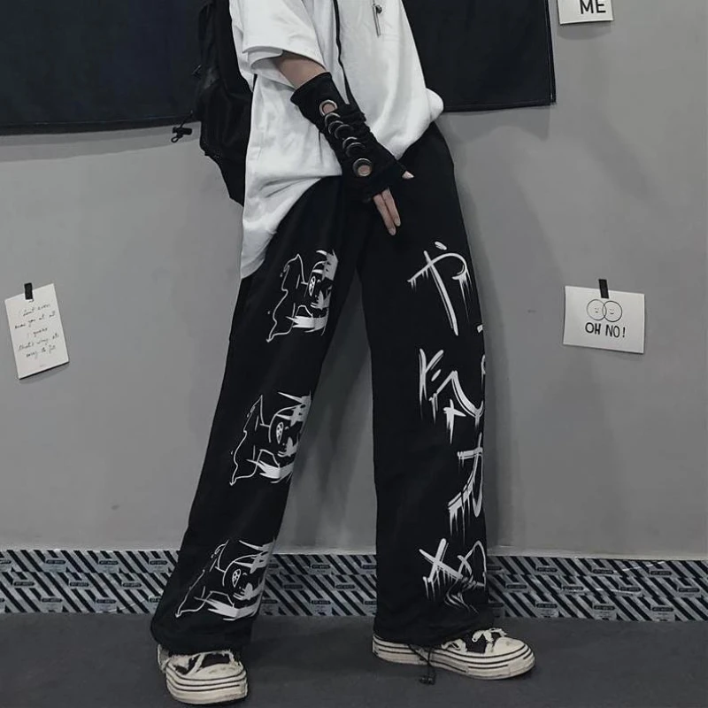 

Black Japenese Printed Anime Y2k Sweatpants Male Streetwear Wide Leg Oversize Baggy Pants Casual Sport Causl Trousers Men 2023