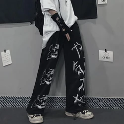 Black Japenese Printed Anime Y2k Sweatpants Male Streetwear Wide Leg Oversize Baggy Pants Casual Sport Causl Trousers Men 2023