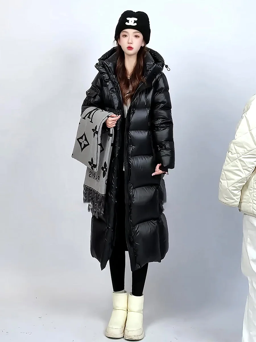 

Ультратеплое длинное белое пуховое пальто для женщин, зимнее, для поездок на работу, со съемным капюшоном, утолщенное, для холодной погоды