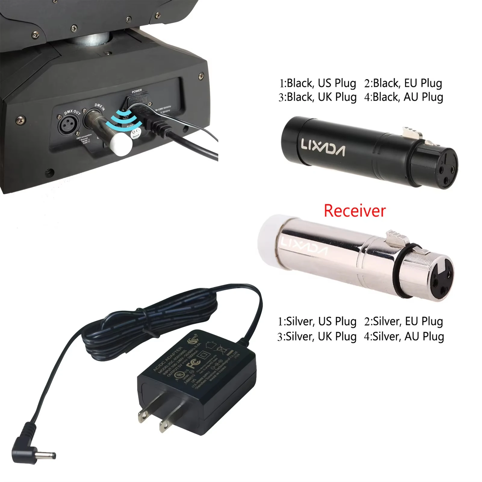 

Lixada 2.4G ISM DMX512 Wireless Female XLR Receiver LED Lighting for Stage PAR Party Light