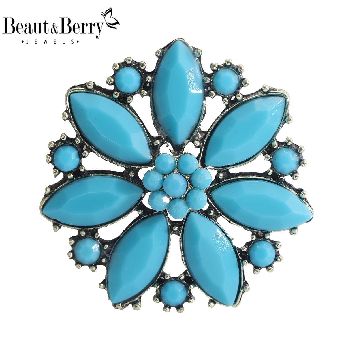 Beaut&Berry Classic Turkish Brooches for Women Turquoise Flower Pins Friends Party Gifts Jewellery Accessories