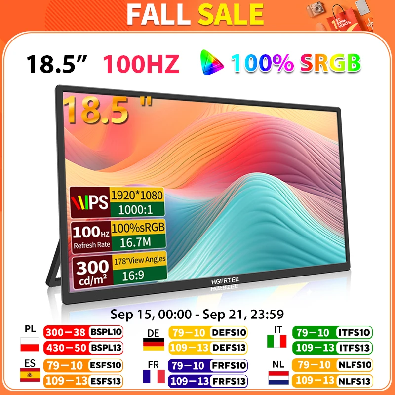 

HGFRTEE 18.5inch 100Hz Portable Monitor With VESA Hole Stand PC Gaming Extended Display ADS-IPS Large screen Support Type-C HDMI
