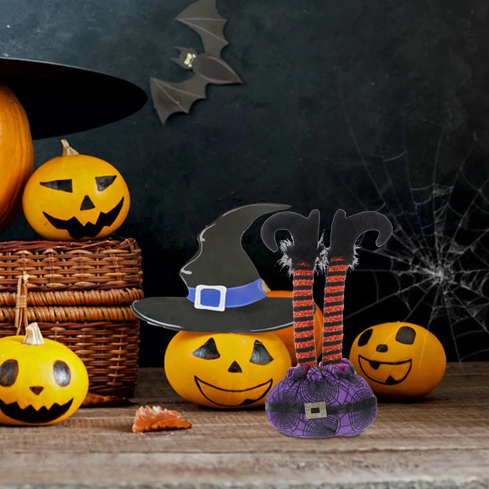 

Halloween Decorations Elf Legs Props Purple Upside Down Wreath H st Durable Safe Synthetic Cloth PP Cotton Wire Bend