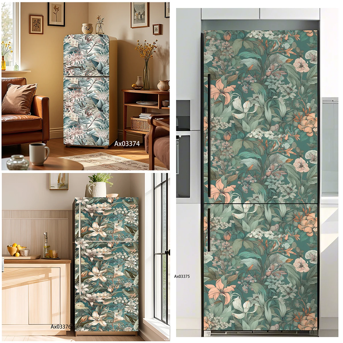 

Vintage Green Floral Fridge Decals Self Adhesive Waterproof Refrigerator Wardrobe Door Cover for Kitchen Home Aesthetics Decor