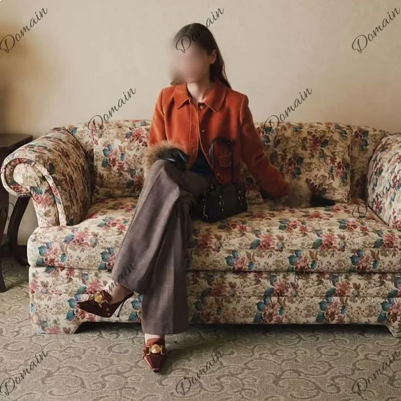 80 N French retro style bed and breakfast color fabric sofa small apartment living room pastoral photography double three