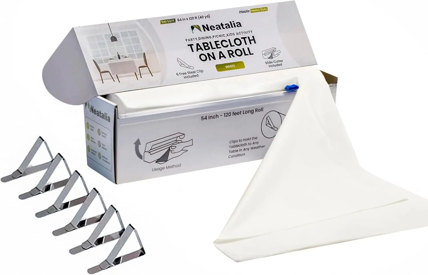 

White Plastic Tablecloth Roll 54in X 120ft Disposable Waterproof Cover Table Cloth Rolls for Outdoor