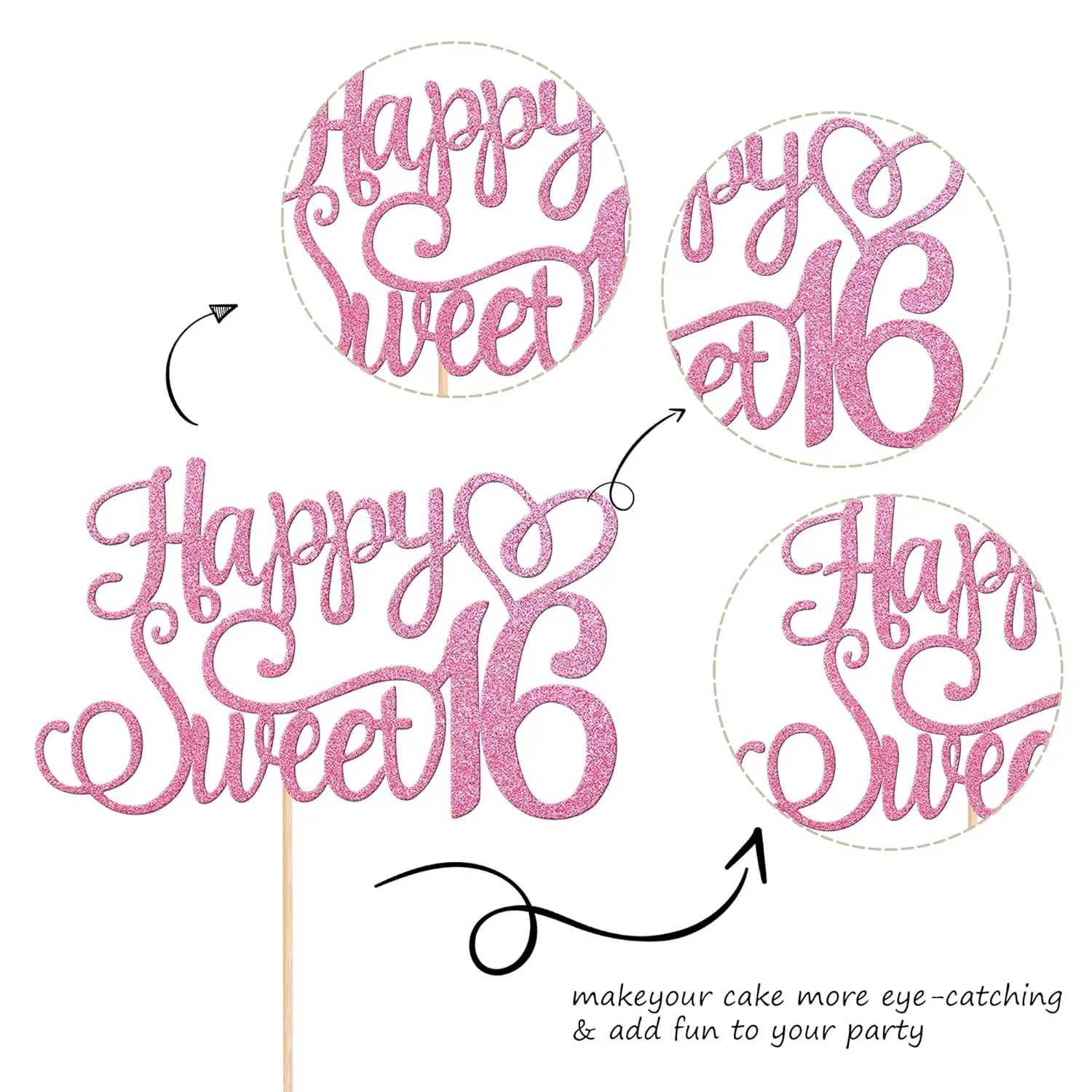 1 PCS Happy Sweet 16 Cake Topper Glitter Hello 16 Cheers to 16 Years Cake Pick Happy 16th Birthday Cake Decoration for Happy - view 3