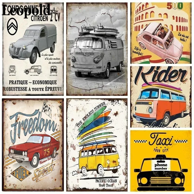 Vintage Metal Signs Car Room Decor Taxi Bus Poster Letters Old Fashioned Jeep Sports Car Plate Garage Bar Home Decoration