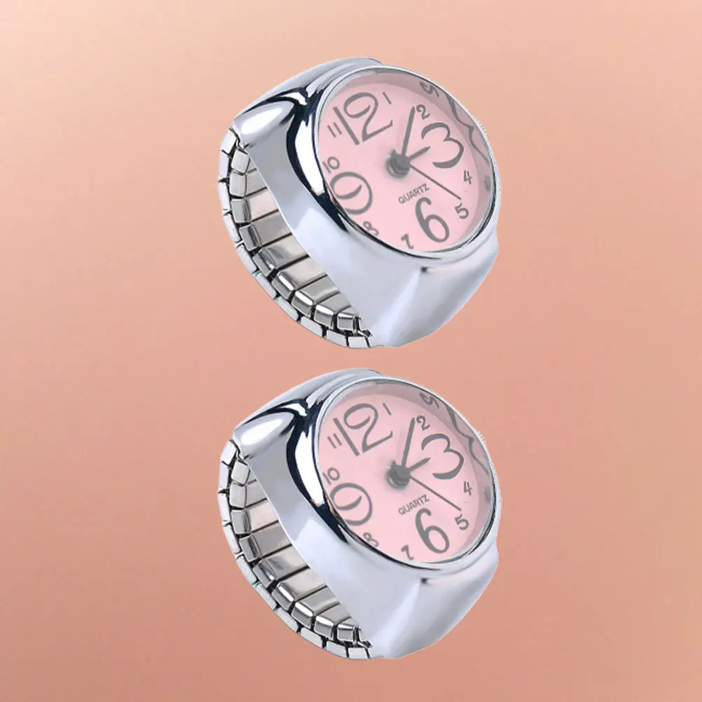 2 pçs relógios de anel personalizado para amigos presentes rosa quartzo dedo usar elegante mini relógio anel