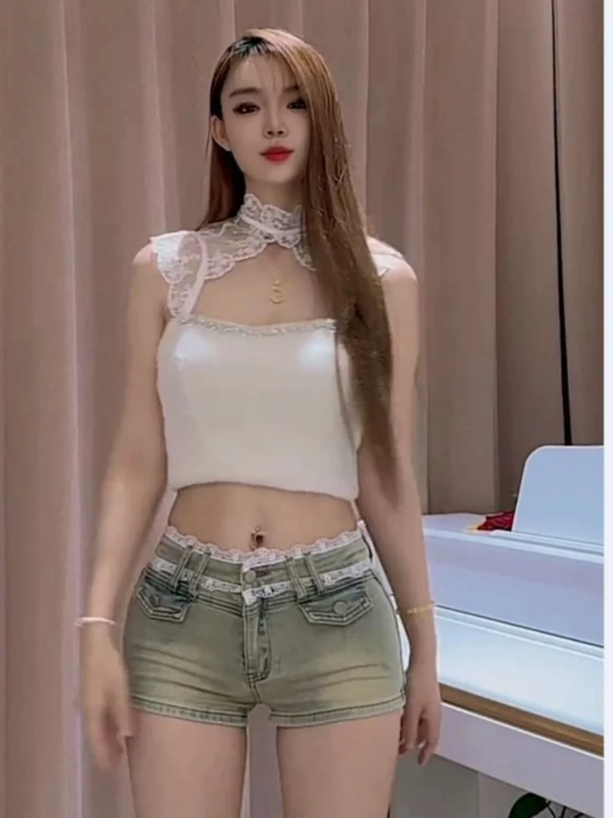 

Летние кружевные джинсовые супер-оты женские универсальные шорты для горячих девушек в американском стиле со средней талией, хлопковые эластичные повседневные шорты на молнии