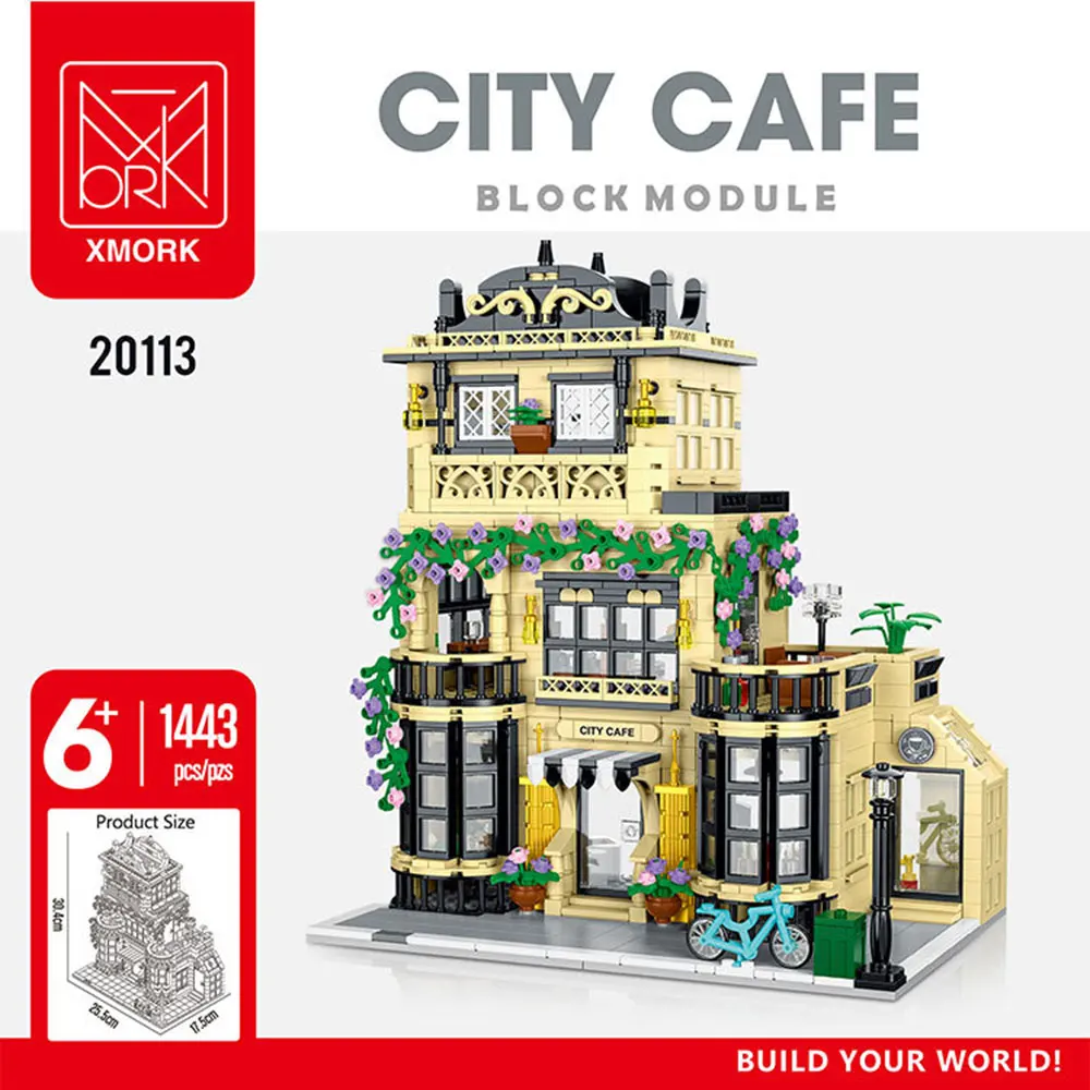 City Restaurant Hotel Office Building With Lights Building Blocks Street View Architecture MOC Bricks Toys Kids Christmas Gift