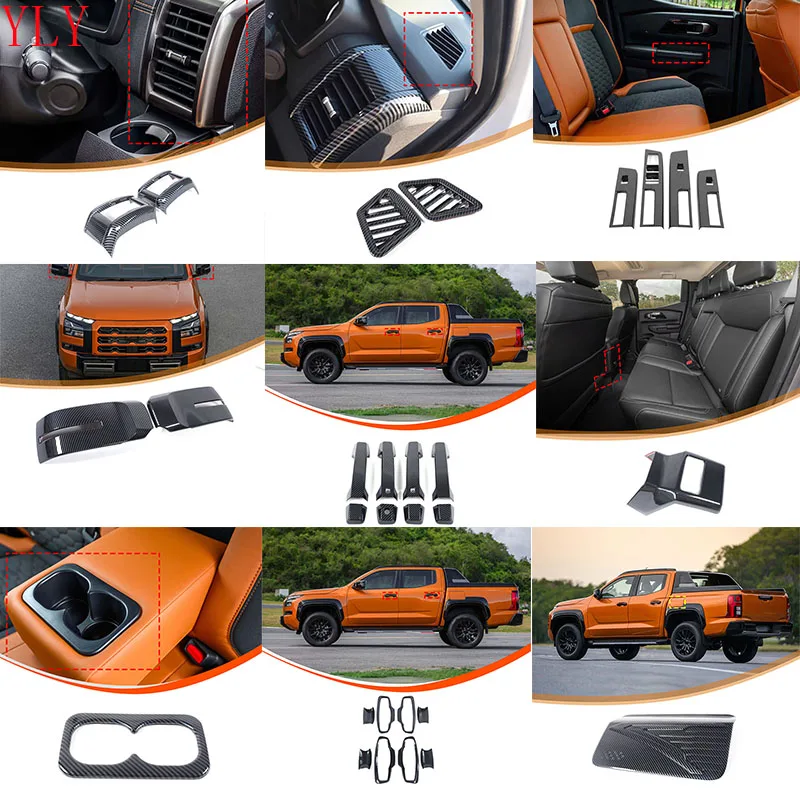 

For Mitsubishi L200 2024+ ABS carbon fiber car center control gearbox head cover air outlet frame decorative sticker accessories