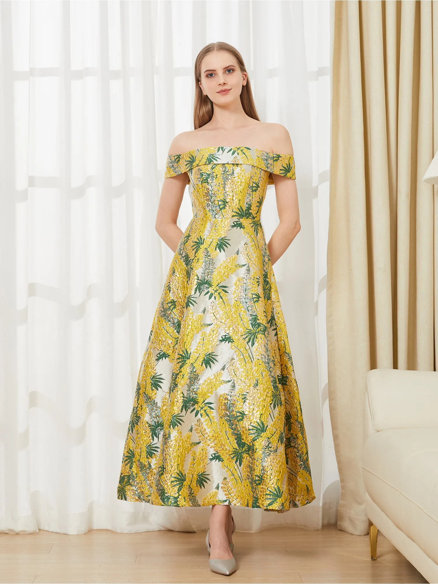 الفرنسية الرجعية خارج على الكتف الخصر تحديد متوهج فستان طويل مأدبة حفلة الحفل السنوي أنيقة الاجتماعية ثوب مسائي