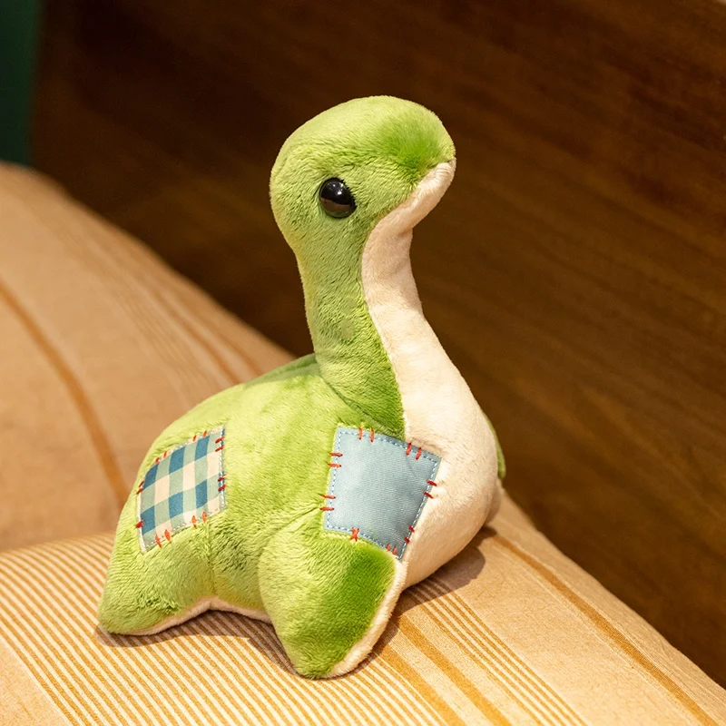 

Cute Green Loch Ness Monster Plush Toy Soft Stuffed Nessie Dinosaur with Patchwork Design Animal Gift for Dinosaur Lovers