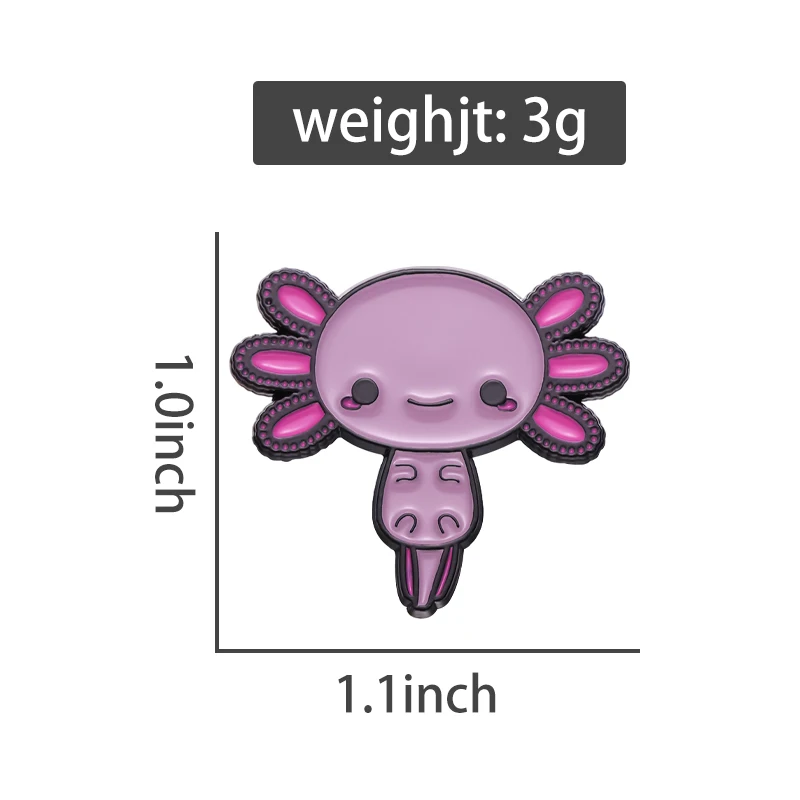 Axolotl Hexagon Enamel Pins Custom Cute Pink Kawaii Animal Brooches Lapel Badges Cartoon Jewelry Gift for Kids Friends