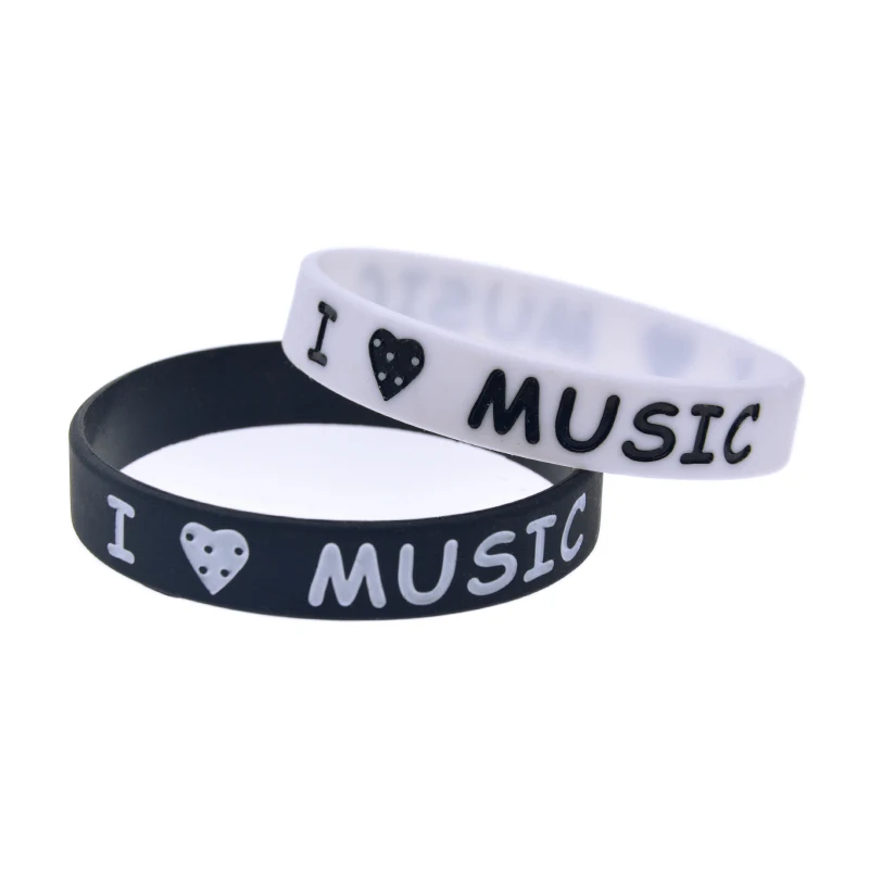 

50 Pcs I Love Music Silicone Rubber Wristband Student Sport Bangle Adult Size