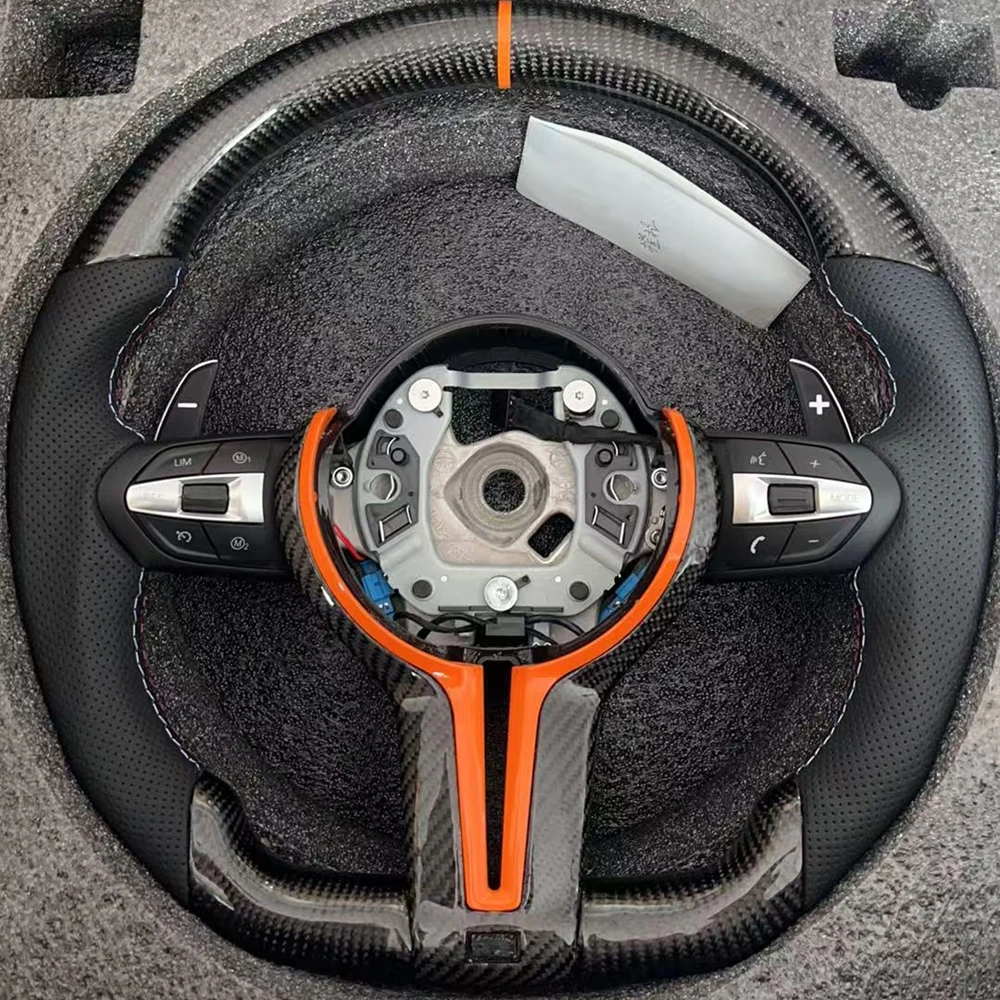 Car Steering Wheel For BMW F01 F10 F11 F30 F31 F34 F32 F33 F36 F20 F21 F22 F23 M3 M6 E90 Steering Wheel Carbon Fiber Leather