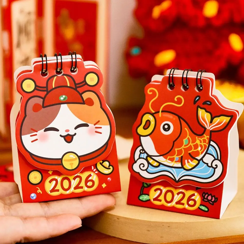 Simple Red Desk Calendar To Do List Cartoon Mini Calendar 2026 Coil Calendar Desktop Decorations