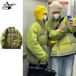 Japanse Parka 'S Heren Winter Lam Fleece Paneeljas Straat Harajuku Hiphop Casual Brood Kleding Warm Katoenen Jas