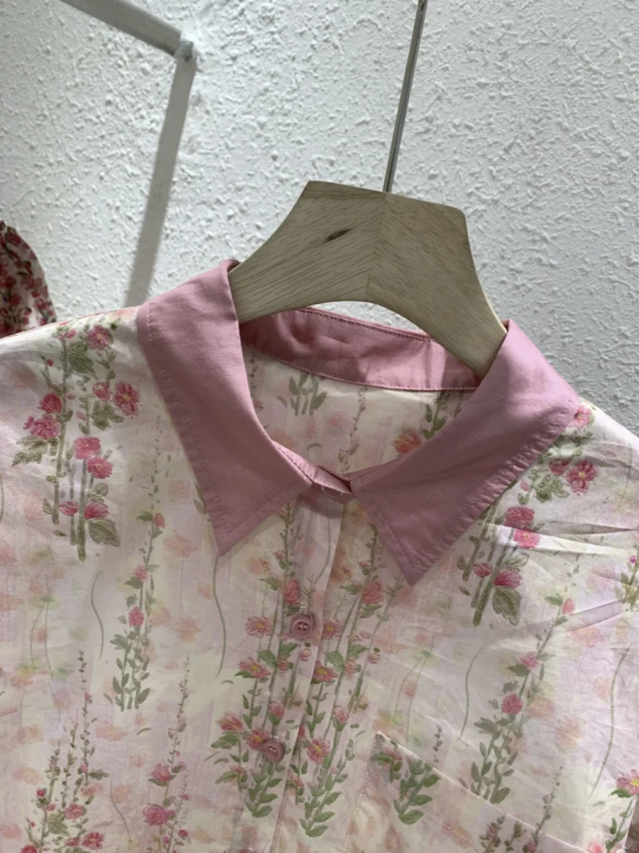 Coréen japonais imprimé fleuri ort Sve coupe ample bulle Sve irt femmes doux Sli col haut longueur régulière