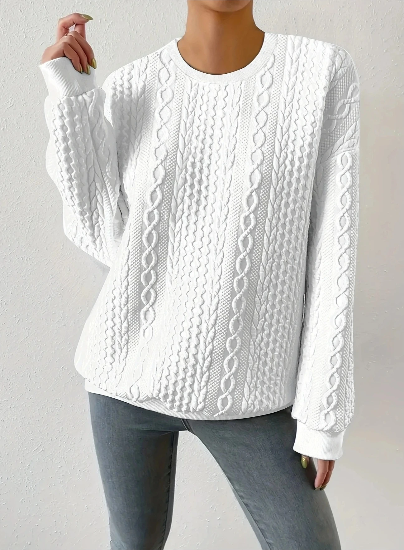 Modna damska bluza z okrągłym dekoltem i długim rękawem