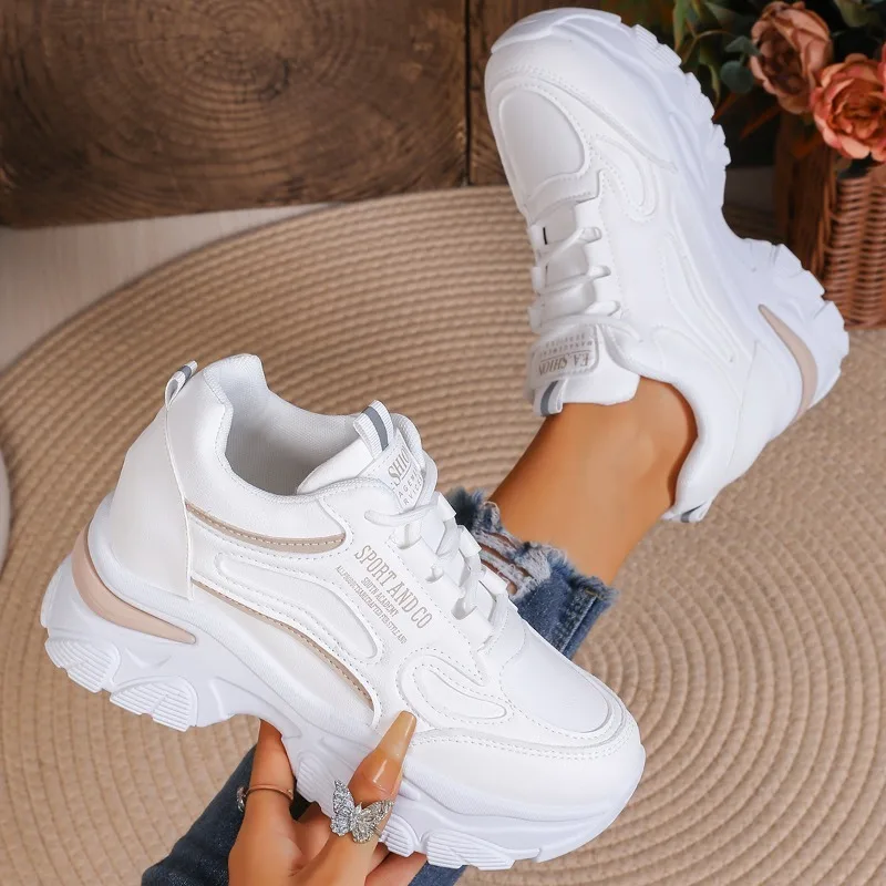 Women's Comfortable Color Blocking Wedge Mid Heel Sneakers Women Anti Slip Shallow Mouth Vulcanized Shoes Spring and Autumn
