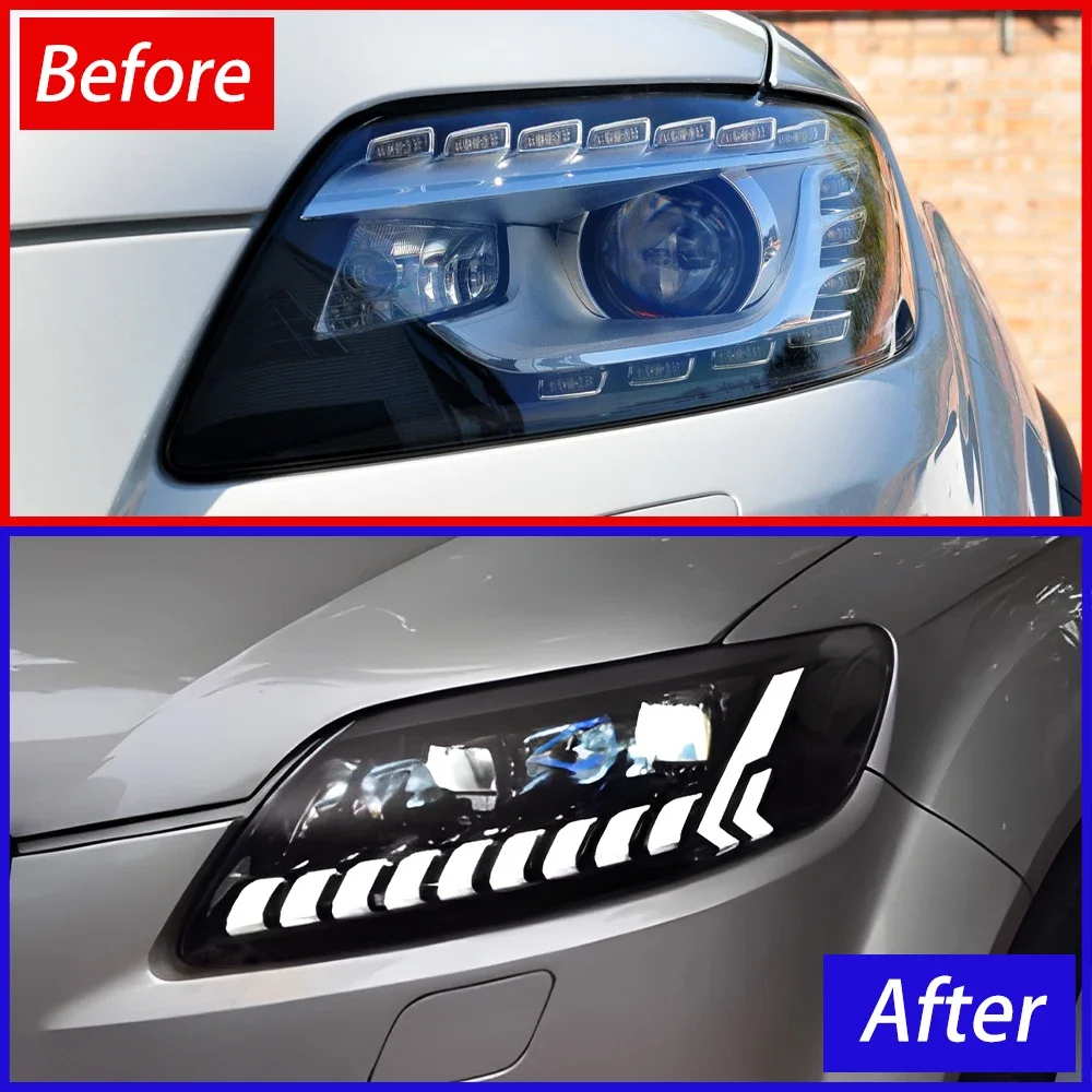 Car Front lamps Assembly For Audi Q7 2006-2015 LED Auto Headlights Upgrade Three Projector Lens Plug and Play Accessories
