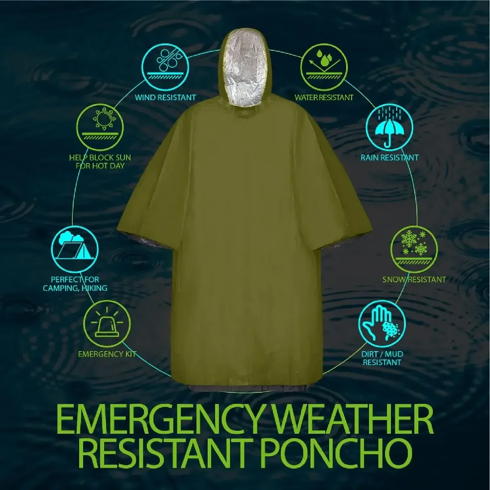 緊急用レインポンチョ フード付き 再利用可能 耐候性レインコ - Emergency Poncho Rain のレビューと価格